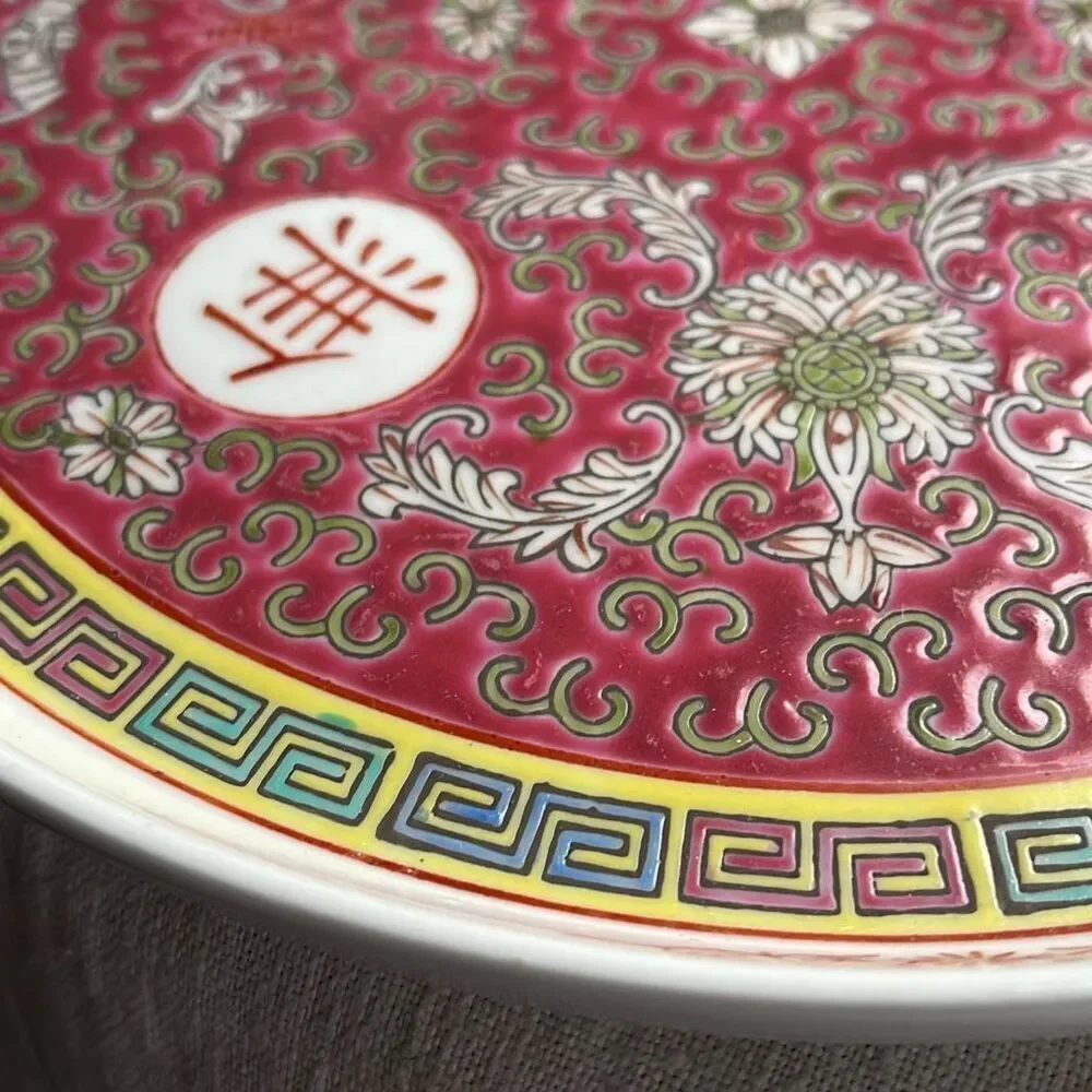 Chinese Mun Shou Everlasting long life stoneware colorful tea tray